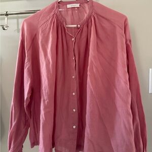 DOEN Jane Pink Button-Front Peasant Blouse